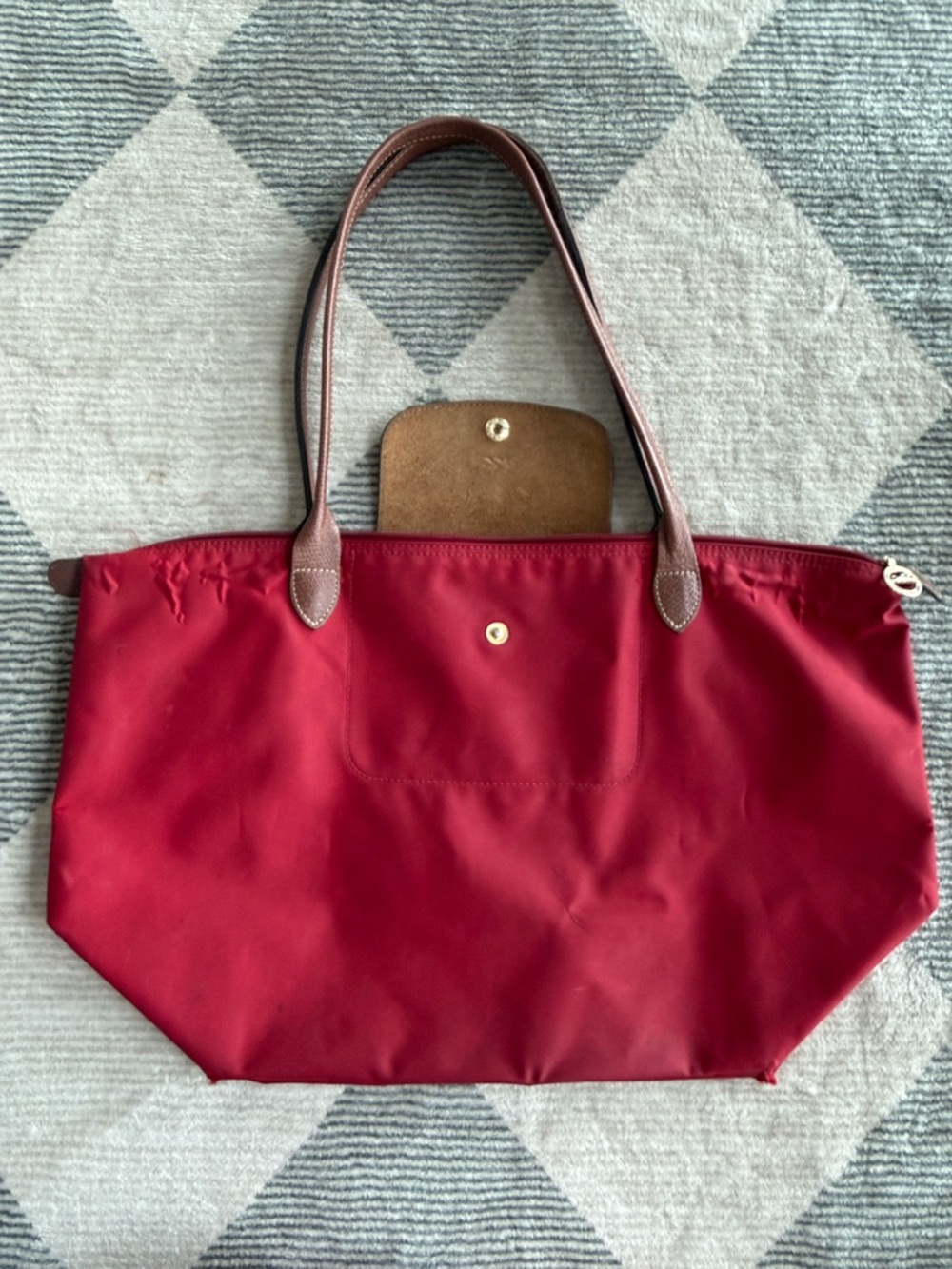 Longchamp Large Nylon Tote Bag Tote Red - Picture 6 of 7